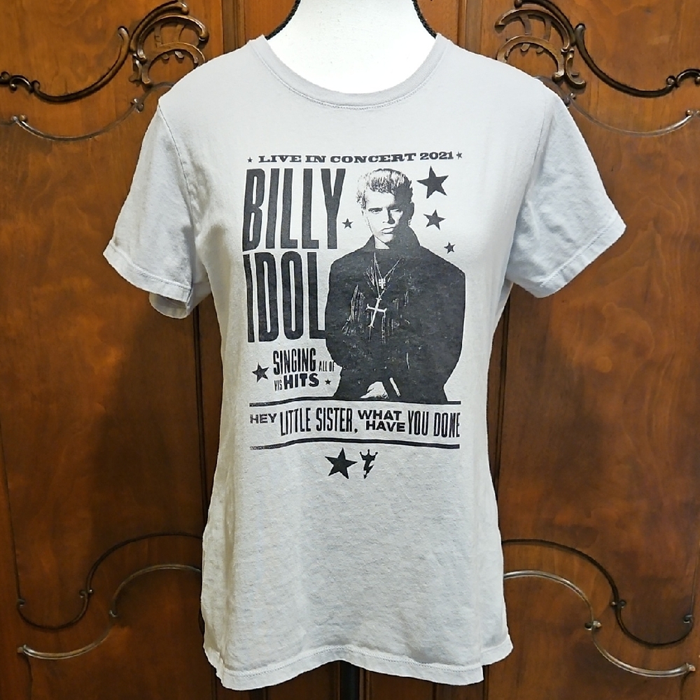 Billy Idol 100% Cotton Tee Light Grey With Black Graphics White Wedding Size M
